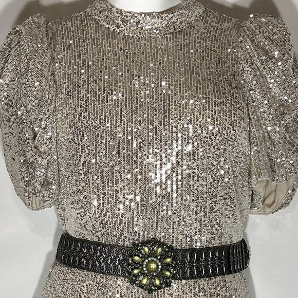 H&M SZ S Silver sequin midi dress formal party old glamour sexy vintage inspired - Picture 12 of 13